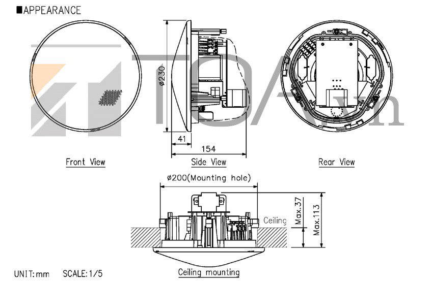 Loa gắn trần tán rộng TOA F-2352C