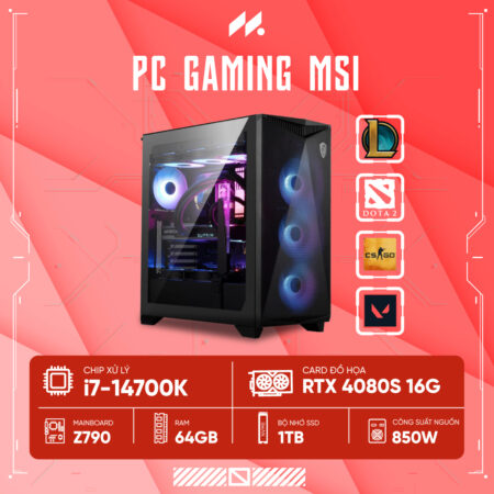PC Gaming MSI i7 4080S (i7-14700K, RTX 4080S 16G, Ram 64GB DDR5, SSD 1TB, 850W)