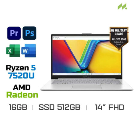 Laptop Asus Vivobook Go 14 E1404FA-NK177W (Ryzen 5 7520U, Radeon Graphics, Ram 16GB DDR5, SSD 512GB, 14 Inch TN FHD 60Hz)