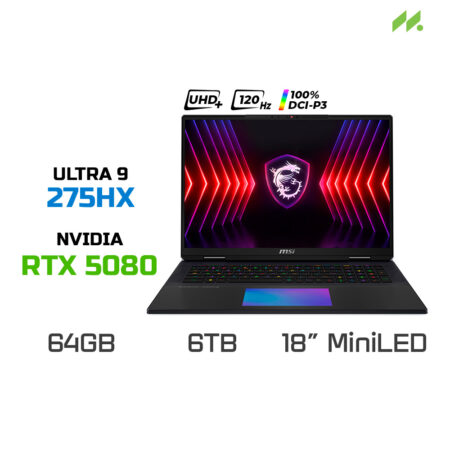 Laptop Gaming MSI Titan 18 HX AI A2XWIG-090VN  (Ultra 9 275HX, RTX 5080 16GB GDDR7, RAM 64GB DDR5, SSD 6TB, 18 Inch UHD+ MiniLED 120Hz, 100% DCI-P3)