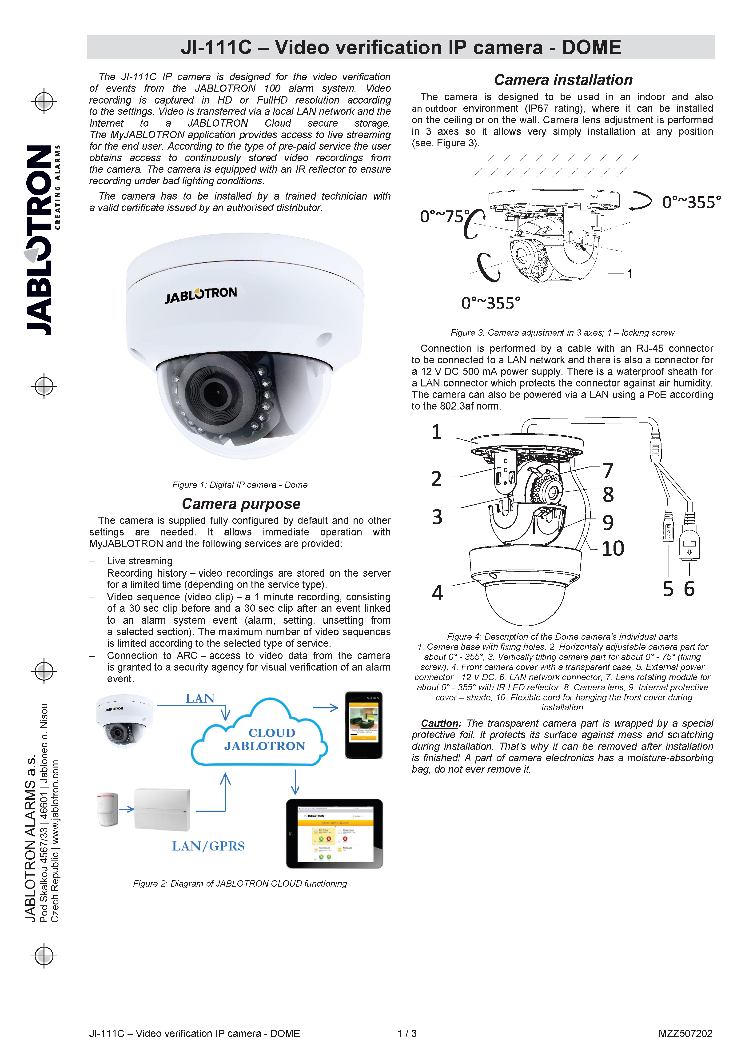 Camera Jablotron JI-111C Manual Camera Jablotron JI-111C Manual