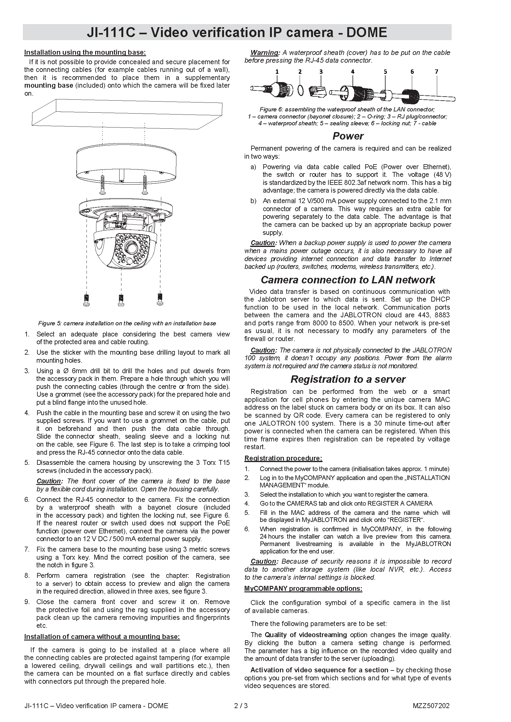 Camera Jablotron JI-111C Manual Camera Jablotron JI-111C Manual