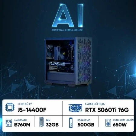 PC AI I5-G14506 ( i5-14400F, RTX 5060 Ti 16GB, RAM 32GB, SSD 500GB, 650W )