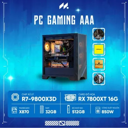 PC GAMING-AAA R7-7800XT (R7 9800X3D, RX 7800 XT 16GB, Ram 32GB, SSD 512GB, 850W)