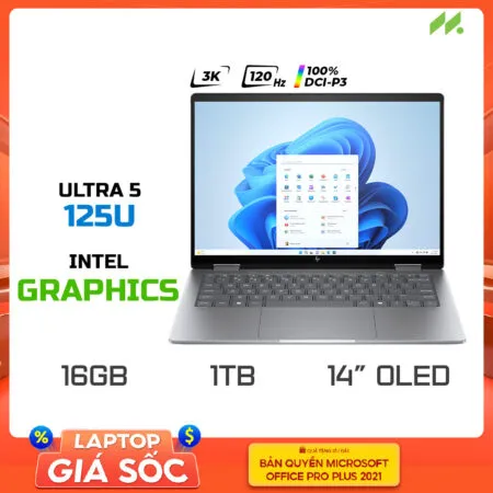 Laptop HP Envy x360 2-in-1 14-fc0092TU A19C2PA (Ultra 5 125U, Intel Graphics, RAM 16GB LPDDR5, SSD 1TB, 14 Inch OLED 3K 100% DCI-P3 Touchscreen)