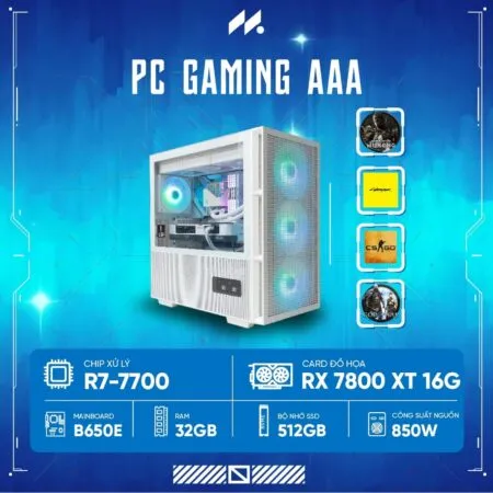 PC GAMING-AAA R7-7800 (R7 7700, RX 7800 XT 16GB, Ram 32GB, SSD 512GB, 850W)