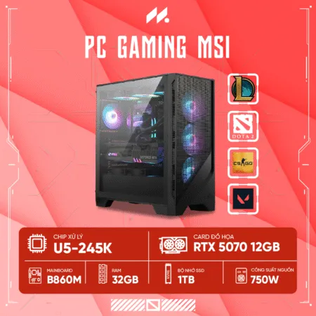 PC GAMING MSI U5-5070 ( Ultra 5 245K, RTX 5070 12G, Ram 32GB DDR5, SSD 1TB, 750W )