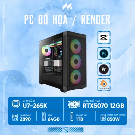 PC Đồ Họa U7-5070 ( U7-265K, RTX 5070 12GB, Ram 64GB DDR5, SSD 1TB, 850W )