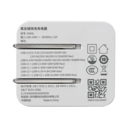 Cu Sac Rapoo Pa65 65w 2 Cong Usb C Plus Usb A Mau Trang Pa65 White 4 1