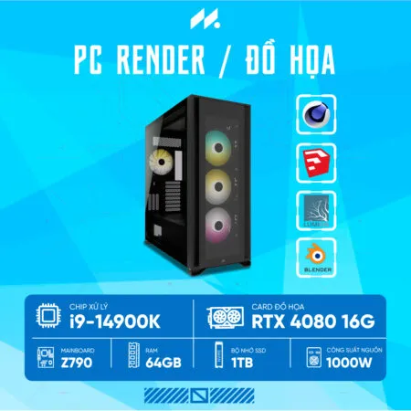 PC Render i9 G14-4080 (i9-14900K, RTX 4080 OC 16GB, Ram 64GB DDR5, SSD 1TB, 1000W)
