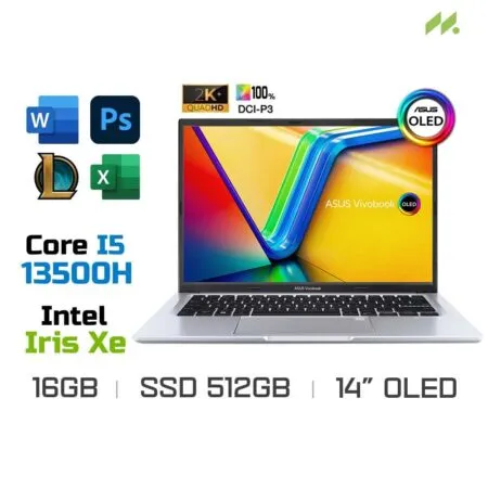 Laptop Asus Vivobook 14 OLED A1405VA-KM095W (i5-13500H, Iris Xe Graphics, Ram 16GB DDR4, SSD 512GB, 14 Inch OLED 2.8K 90Hz DCI-P3 100%)
