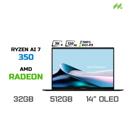 Laptop Asus Zenbook 14 OLED UM3406KA-PP555WS (Ryzen AI 7 350, Radeon Graphics, Ram 32GB LPDDR5X, SSD 512GB, 14 Inch OLED 3K 120Hz 100% DCI-P3)