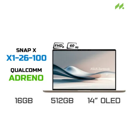 Laptop Asus Zenbook A14 UX3407QA-QD299WS (Snapdragon X X1 26 100, Qualcomm Adreno, Ram 16GB LPDDR5X, SSD 512GB, 14 Inch OLED FHD+ 60Hz)