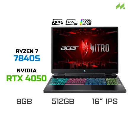 Laptop gaming Acer Nitro 16 Phoenix AN16-41-R60F (Ryzen 7 7840HS, RTX 4050 6GB, RAM 8GB DDR5, SSD 512GB, 16 Inch IPS WQXGA 165Hz 100% sRGB)