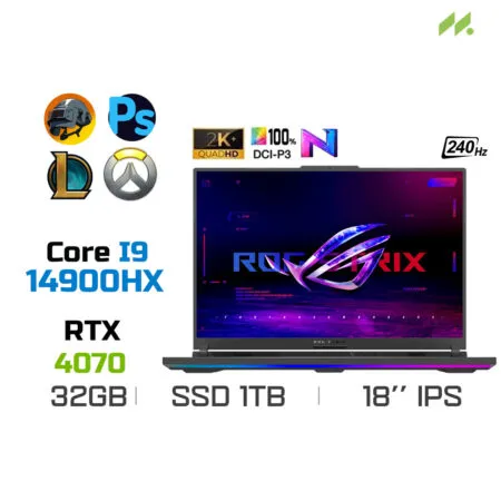 Laptop Gaming Asus ROG Strix G18 G814JIR-N6007W (i9-14900HX, RTX 4070 8GB, Ram 32GB DDR5, SSD 1TB, 18 Inch MiniLED 2.5K 240Hz 100% DCI-P3, Win 11)