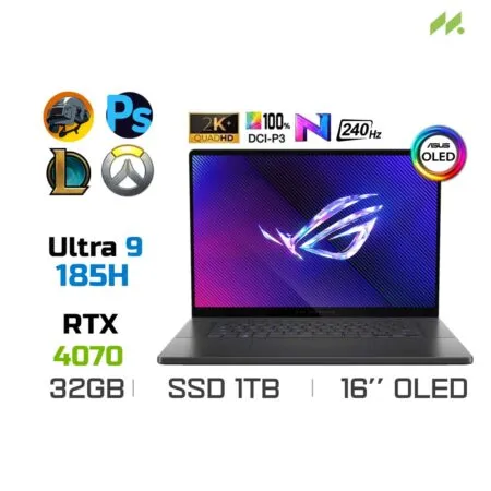 Laptop Gaming Asus ROG Zephyrus G16 GU605MI-QR116W (Ultra 9 185H, RTX 4070 8GB, Ram 32GB LPDDR5X, SSD 512GB, 16 Inch OLED 2.5K 240Hz 100% DCI-P3, Win 11)