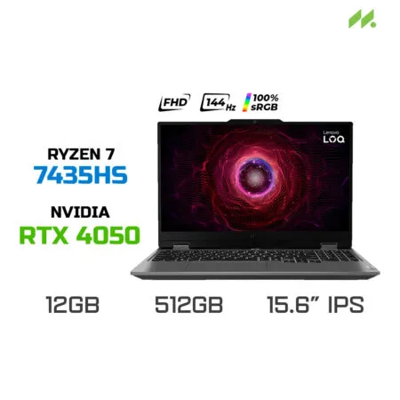 Laptop Gaming Lenovo LOQ 15ARP9 83JC003VVN (Ryzen 7 7435HS, RTX 4050 6GB, RAM 12GB DDR5, SSD 512GB, 15.6 Inch IPS FHD 144Hz 100% sRGB, Win 11)