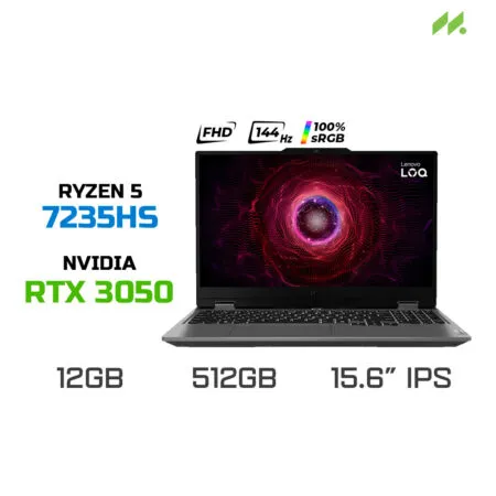 Laptop Gaming Lenovo LOQ 15ARP9 83JC007HVN (Ryzen 5 7235HS, RTX 3050 6GB, RAM 12GB DDR5, SSD 512GB, 15.6 Inch IPS FHD 144Hz 100% sRGB, Win 11)