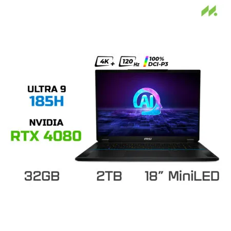 Laptop Gaming MSI Stealth 18 AI Studio A1VHG-025VN (Ultra 9 185H, RTX 4080 12GB, RAM 32GB DDR5, SSD 2TB, 18 Inch MiniLED UHD 120Hz 100% DCI-P3)