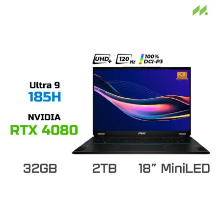 Laptop Gaming MSI Stealth 18 AI Studio A1VHG-058VN 20th Edition (Ultra 9 185H, RTX 4080 12GB, RAM 32GB DDR5, SSD 2TB, 18 Inch MiniLED UHD+ 120Hz 100% DCI-P3, Win 11)