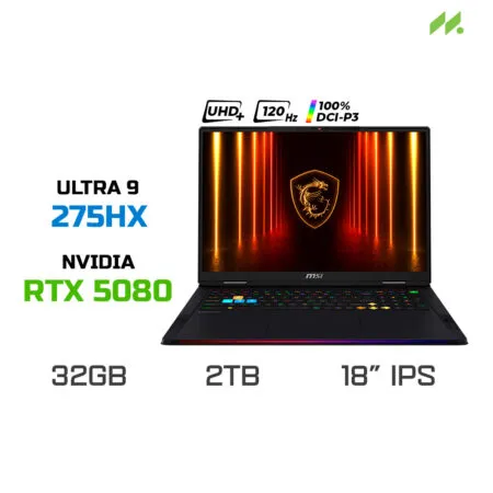 Laptop Gaming MSI Stealth 18 HX AI A2XWIG-017VN (Ultra 9 275HX, RTX 5080 GDDR7 16GB, RAM 32GB DDR5, SSD 2TB, 18 Inch UHD+ IPS 120Hz 100% DCI-P3)