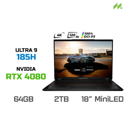 Laptop Gaming MSI Stealth 18 Mercedes AMG Motorsport A1VHG-080VN (Ultra 9 185H, RTX 4080 12GB, RAM 64GB DDR5, SSD 2TB, 18 Inch MiniLED UHD+ 120Hz 100% DCI-P3, Win 11)
