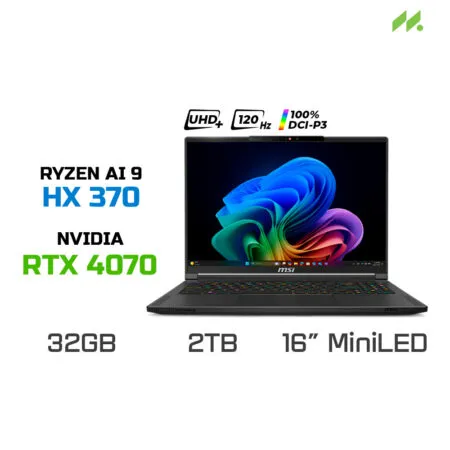 Laptop Gaming MSI Stealth A16 AI+ A3XVGG-208VN (Ryzen AI 9 HX 370, RTX 4070 8GB, Ram 32GB LPDDR5, SSD 2TB, 16 Inch Mini-LED 120Hz 100% DCI-P3)