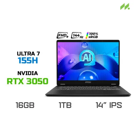 Laptop MSI Prestige 14 AI Studio C1UDXG-058VN (Ultra 7 155H, RTX 3050 6GB, RAM 16GB DDR5, SSD 1TB, 14 Inch IPS FHD+ 144Hz 100% sRGB, Win 11)