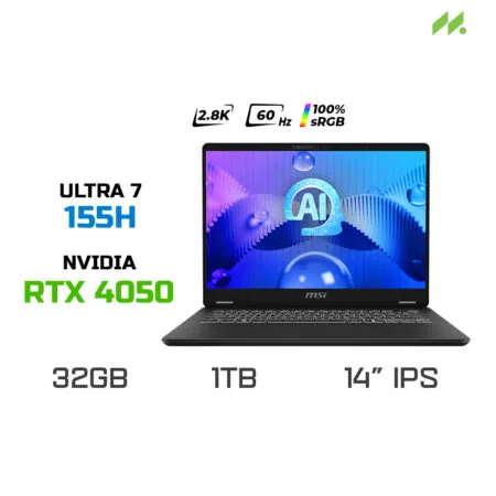 Laptop MSI Prestige 14 AI Studio C1VEG-056VN (Ultra 7 155H, RTX 4050 6GB, RAM 32GB DDR5, SSD 1TB, 14 Inch IPS 2.8K 60Hz)
