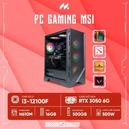 PC GAMING MSI i3-3050 ( i3-12100F, RTX 3050 6G, Ram 16GB DDR4, SSD 500GB, 500W, Win 11 )