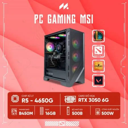 PC GAMING MSI R5-3050 (R5-4650G, RTX 3050 OC 6G, Ram 16GB DDR4, SSD 500GB, 500W, WIN 11)