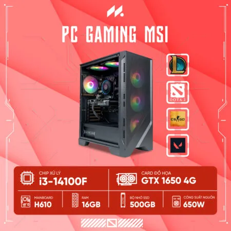 PC GAMING MSI i3-1650 ( i3-14100F, GTX 1650 OC 4G, Ram 16GB, SSD 500GB, 650W, Win 11 )