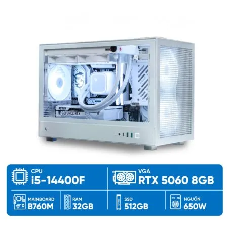 PC Đồ Họa i5-5060 White (i5-14400F, RTX 5060 OC 8G, Ram 32GB, SSD 500GB, 650W)