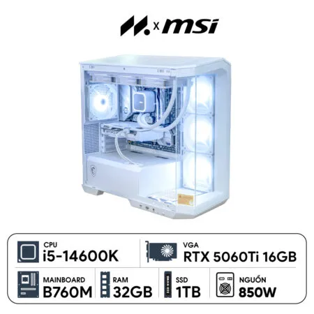 PC MSI i5K-5060Ti White ( i5-14600K, RTX 5060Ti 16GB, Ram 32GB DDR5, SSD 1TB, 850W )