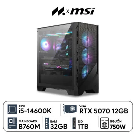PC MSI i5K-5070 (i5-14600K, RTX 5070 12GB, Ram 32GB DDR5, SSD 1TB, 750W)