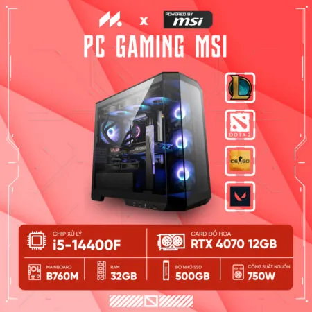 PC Gaming MSI PROJECT ZERO 3F ( i5-14400F, RTX 4070 12G, Ram 32GB DDR5, SSD 500G, 750W )