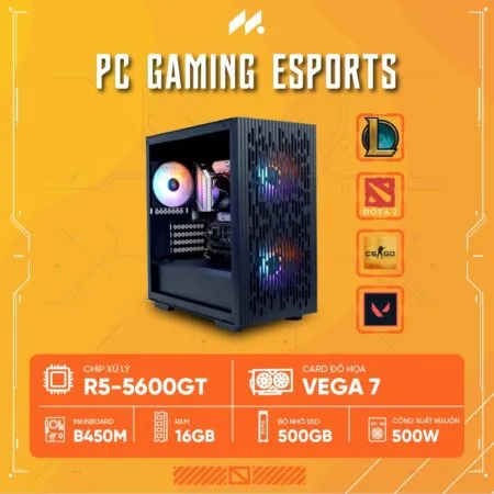 PC Gaming Esports R5 (Ryzen 5 5600GT, Radeon Graphics, Ram 16GB, SSD 500GB, 500W, Win 11)