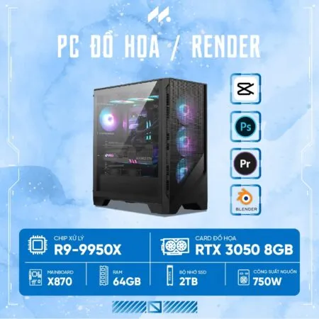 PC Đồ Họa R9-3050 ( Ryzen 9 9950X, RTX 3050 6G, Ram 64GB, SSD 2TB, 750W)