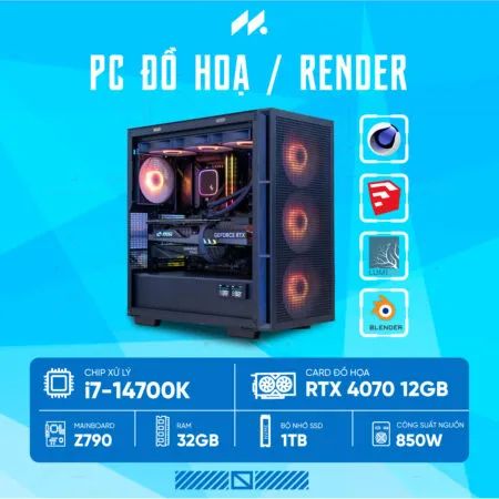 PC RENDER i7-4070 ( i7-14700K, RTX 4070 OC 12GB, Ram 32GB DDR5, SSD 1TB, 850W )