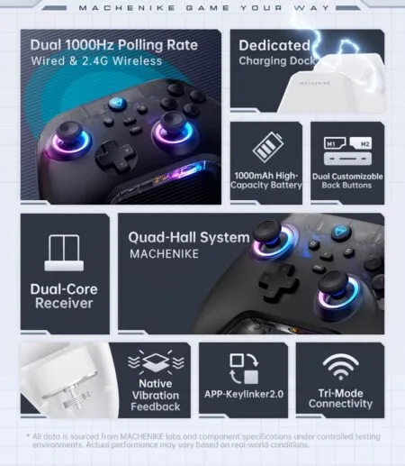 Tay Cam Choi Game Khong Day Machenike G3 V2 Tri Mode With Charging Dock 15