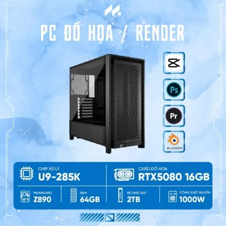 PC Đồ Họa U9-5080 ( U9-285K, RTX 5080 16GB, Ram 64GB DDR5, SSD 1TB, 1000W )