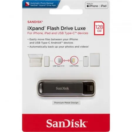 Usb Sandisk Ixpand Flash Drive Luxe Otg For Iphone Ipad And Usb Type C 128gb 1
