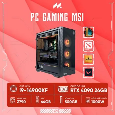 PC Gaming MSI i9F-4090 (i9-14900KF, RTX 4090 24G, Ram 64GB DDR5, SSD 500GB, 1000W)